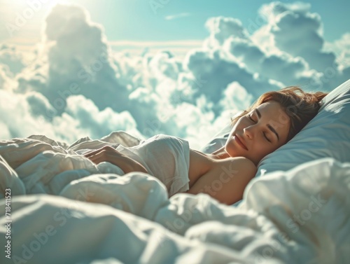 woman sleeping on a cloud recreation and relaxation concept