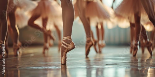 Young ballerinas wearing pointe shoes dancing photo