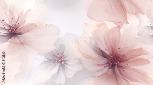  a close up of a bunch of flowers on a white and pink background with a blurry image of the petals.