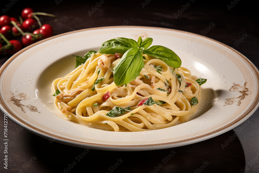 Linguine with white sauce on plate Linguine with white sauce on plate