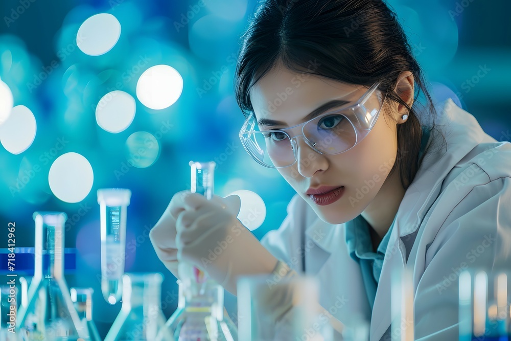 A female scientist in a lab coat conducting scientific research A female scientist in a lab coat conducting scientific research