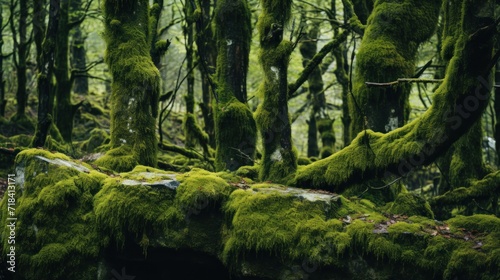  a lush green forest filled with lots of trees covered in lush green moss covered in lichen and mossy moss.
