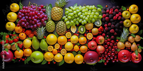 A plan view of fruits, ai generated.
