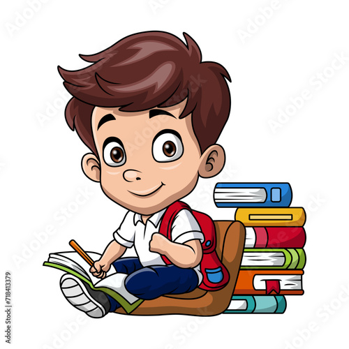 Cute little boy cartoon studying