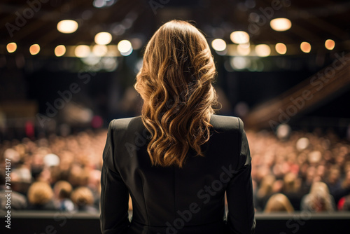 Rear View of Female Conference Speaker