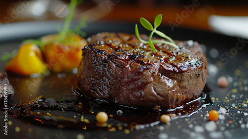 Steak on Restaurant Table.