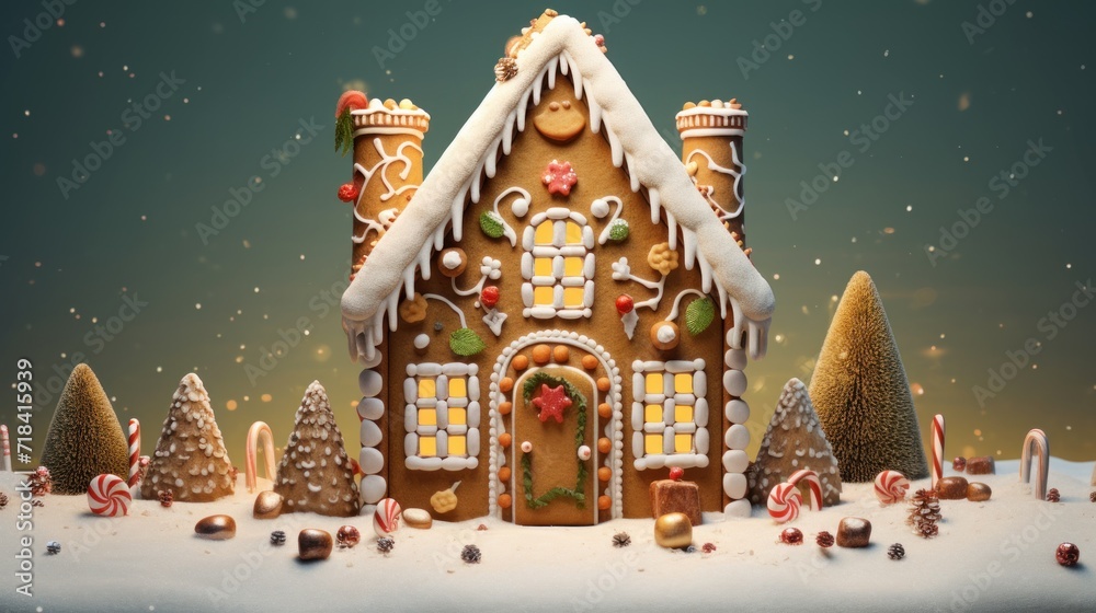  a gingerbread house is decorated with candy canes and candy canes and candy canes and candy canes.