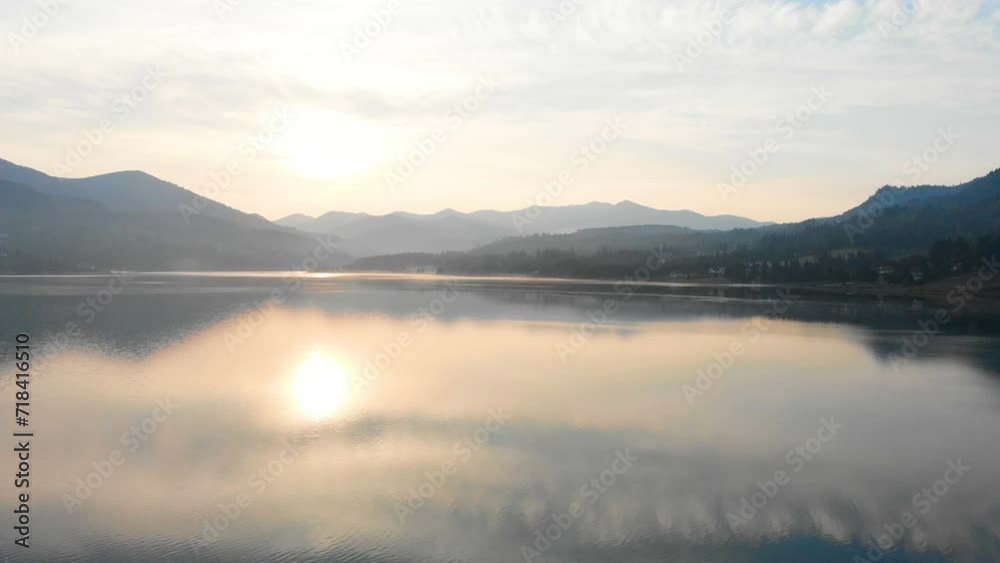 Aerial Shot Above The Colibita Lake In The Morning
