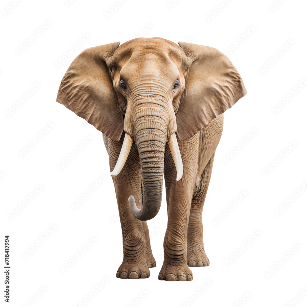 Portrait of an Elephant front view, full body isolated on white background