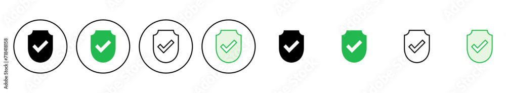 Shield check mark icon set. Protection approve sign. Safe icon vector Shield check mark icon set. Protection approve sign. Safe icon vector