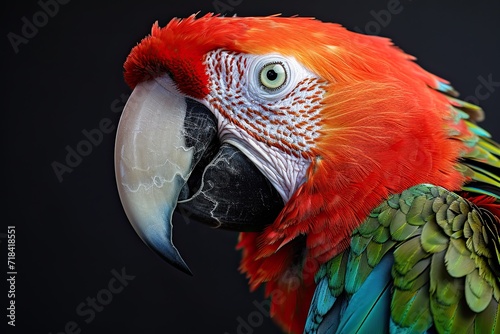 Portrait macro of Illiger's Macaw on the dark background AI Generative