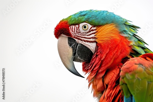  Beautiful right side view of Illiger's Macaw standing isolated on white AI Generative © Tebha Workspace