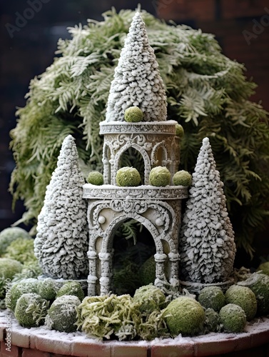Baroque Garden Topiaries, winter scene art