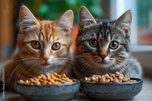 仲良くご飯を食べる猫