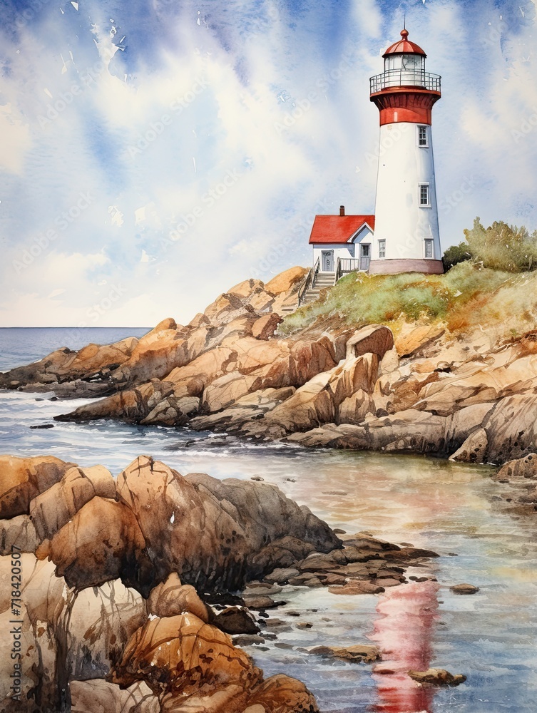 Coastal New England Lighthouses Framed Landscape Print - Lighthouse Art Framed