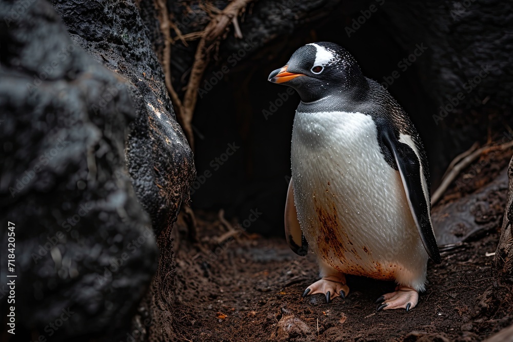 Naklejka premium Portrait elegant of Penguin Adelie standing on the ground AI Generative
