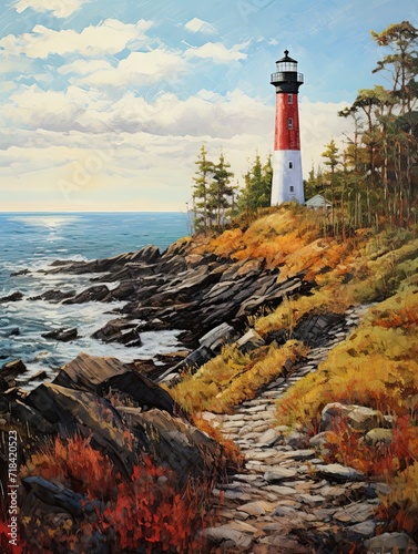 Coastal New England Lighthouses: Lighthouse Oasis in the Forest Wall Art