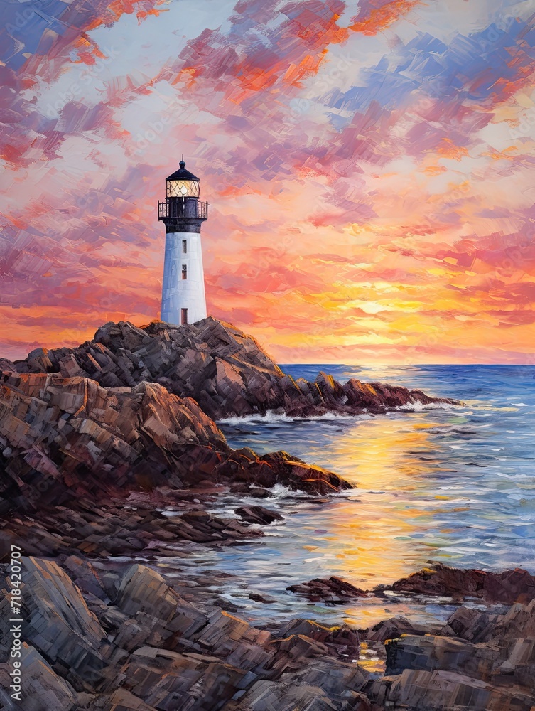 Coastal New England Lighthouses: Serene Sunset Glow