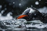 Portrait Pinguin swimming on the water AI Generative