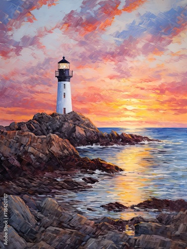 Coastal New England Lighthouses  Serene Sunset Glow