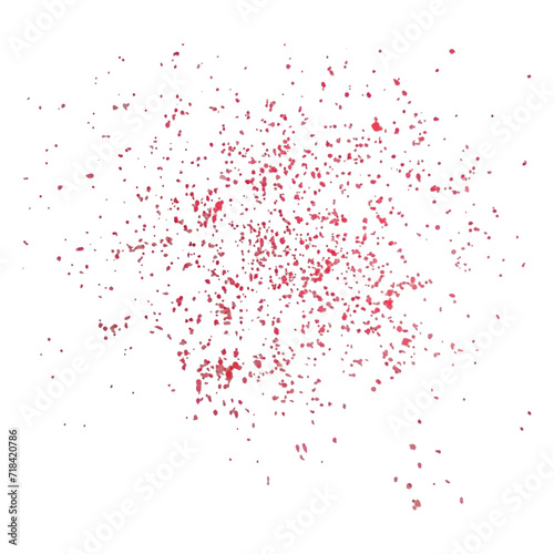 Abstract vector noise. Small splashes of red paint particles with large and small grains, isolated on a white background. Grunge texture. Vector illustration