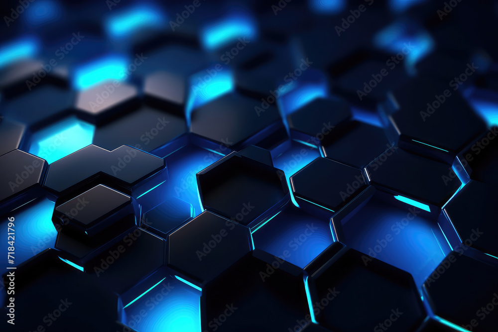 Hexagonal geometric ultra wide background. Abstract blue of futuristic. Sci fi banner, cover. 3d render illustration. Hexagonal geometric ultra wide background. Abstract blue of futuristic. Sci fi banner, cover. 3d render illustration.