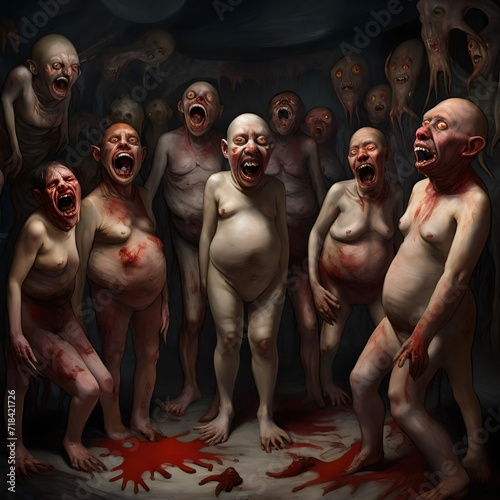 digital oil painting of ugly monsters their bodies bloated with blood splatters photo