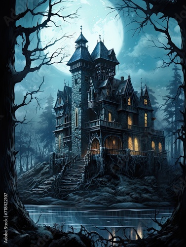 Gothic Victorian Mansions: Haunted Secluded Island Artwork