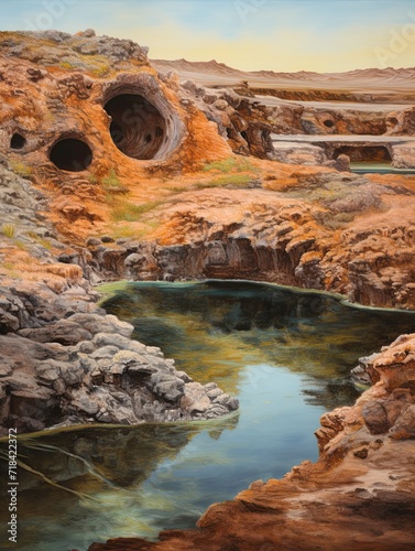 Earth Tones Art: Icelandic Geothermal Springs - Natural Hue Spring Pools