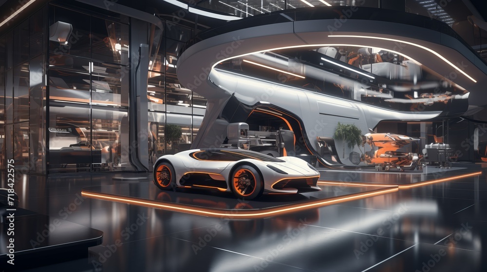 A futuristic car service center with state-of-the-art machinery AI generated