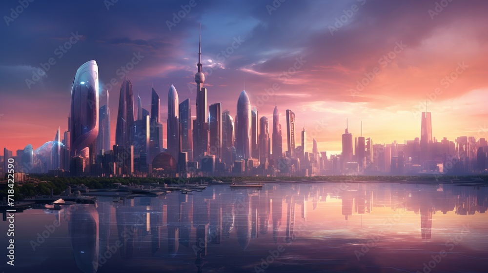 A futuristic city skyline at dusk  AI generated