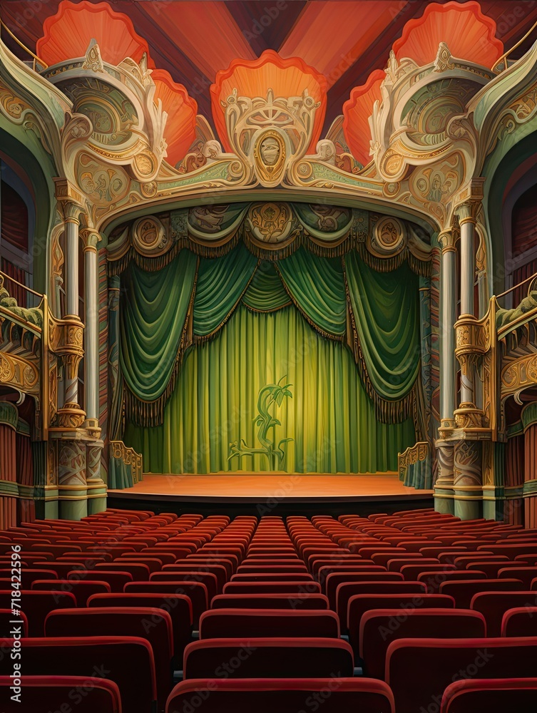 Luxurious Art Deco Theaters: Country Paintings of Theaters in Rural Settings