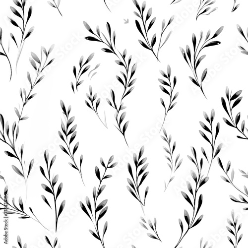 Flowers  leaves and plants pattern in black-and-white.Pencil  hand drawn botanical seamless pattern