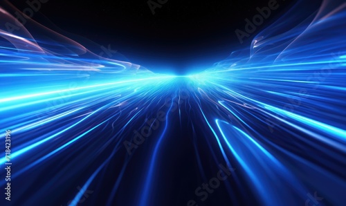abstract background with blue rays and lights, digitally generated image.