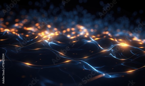 abstract surface with waves and glowing lights