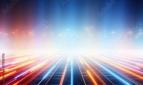 abstract technology background with glowing lines and bokeh effect.