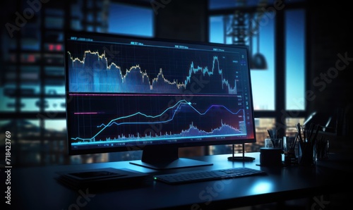 Laptop with stock market chart on screen. Financial trading concept.