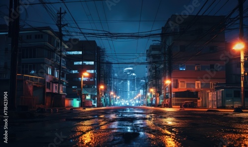 Night view of the street in the center of the city