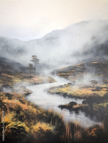 Misty Scottish Moors Canvas Print: Enchanting Foggy Moor View Landscape
