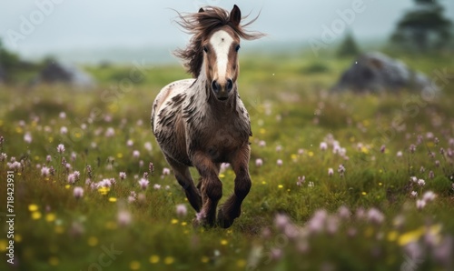 Beautiful icelandic cob stallion running in the meadow