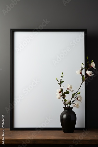 A minimalistic still-life featuring an empty picture frame  AI generated