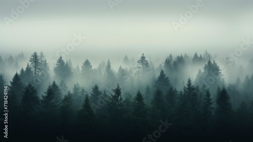 A misty pine forest on a foggy morning capturing the mysterious and minimalist ambiance of woodland in atmospheric conditions AI generated