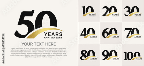 Set of Anniversary Logotype with gold swoosh, black color can be use for special day celebration