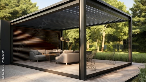 A modern pergola with automated shading AI generated