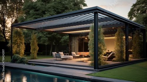 A modern pergola with automated shading AI generated