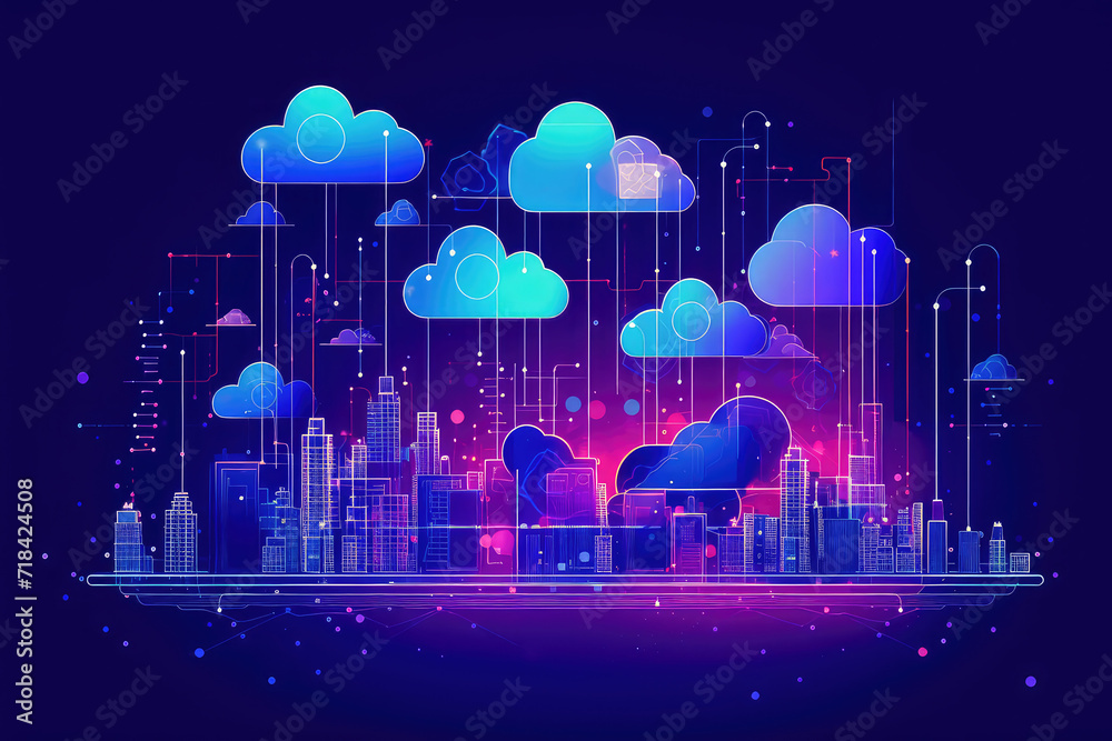 Obraz premium Cloud computing technology background. business internet online. download and upload data information storage. Integrated digital web.
