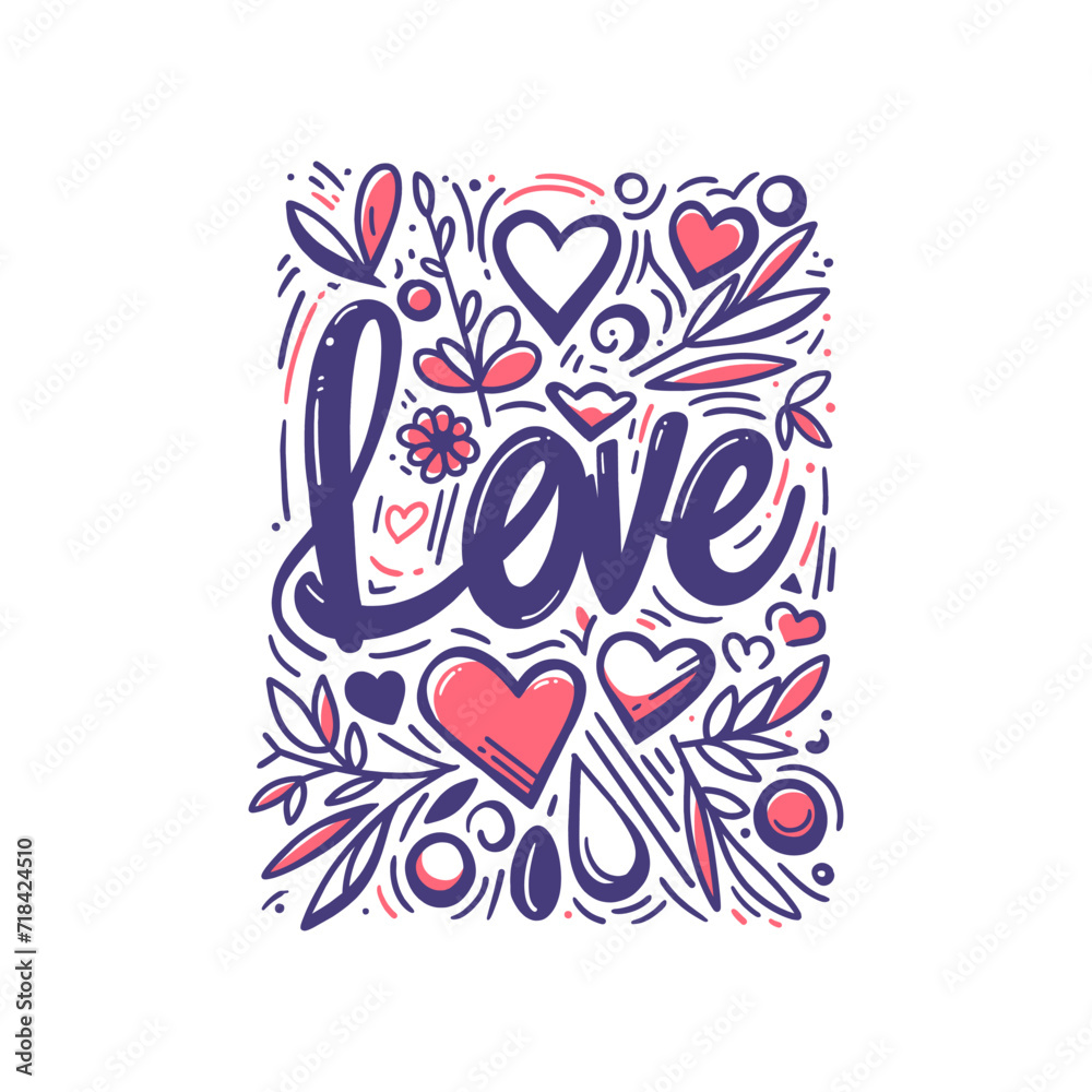 Vector Hand-drawn Illustration of Typography Love Heart Doodle playful fun