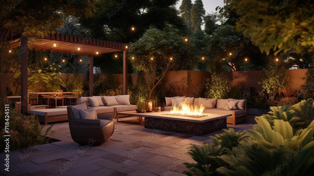 A peaceful backyard retreat with a fire pit and comfortable seating  AI generated