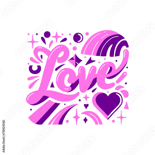 Vector Hand-drawn Illustration of Typography Love Heart Doodle playful fun