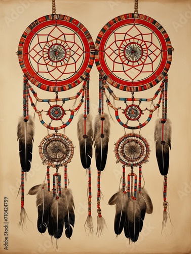 Vintage Native American Dreamcatchers: Tribal Artwork in a Captivating Painting